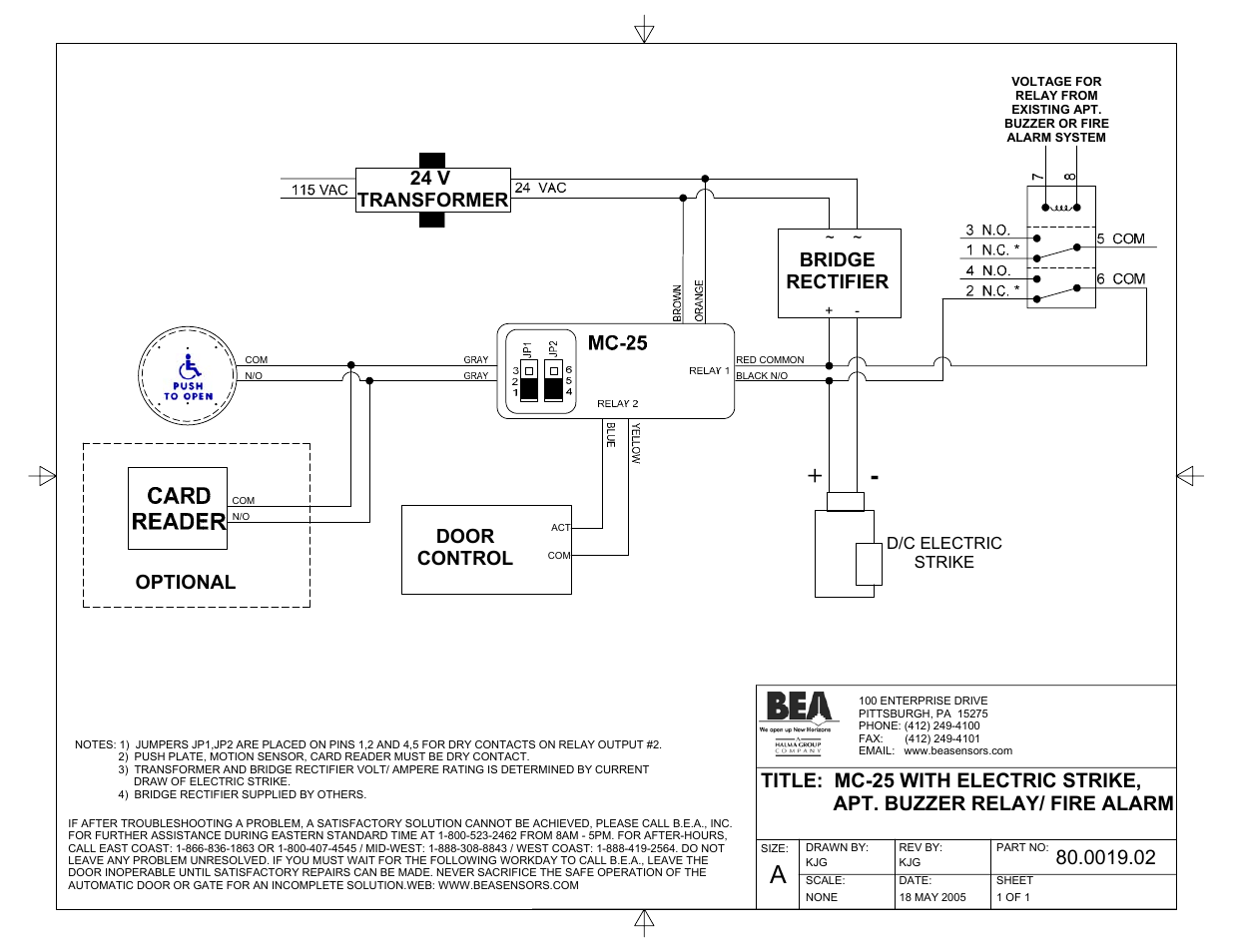 Door control, 24 v transformer, Optional bridge rectifier | BEA 80.0011.02 User Manual | Page 8 / 17