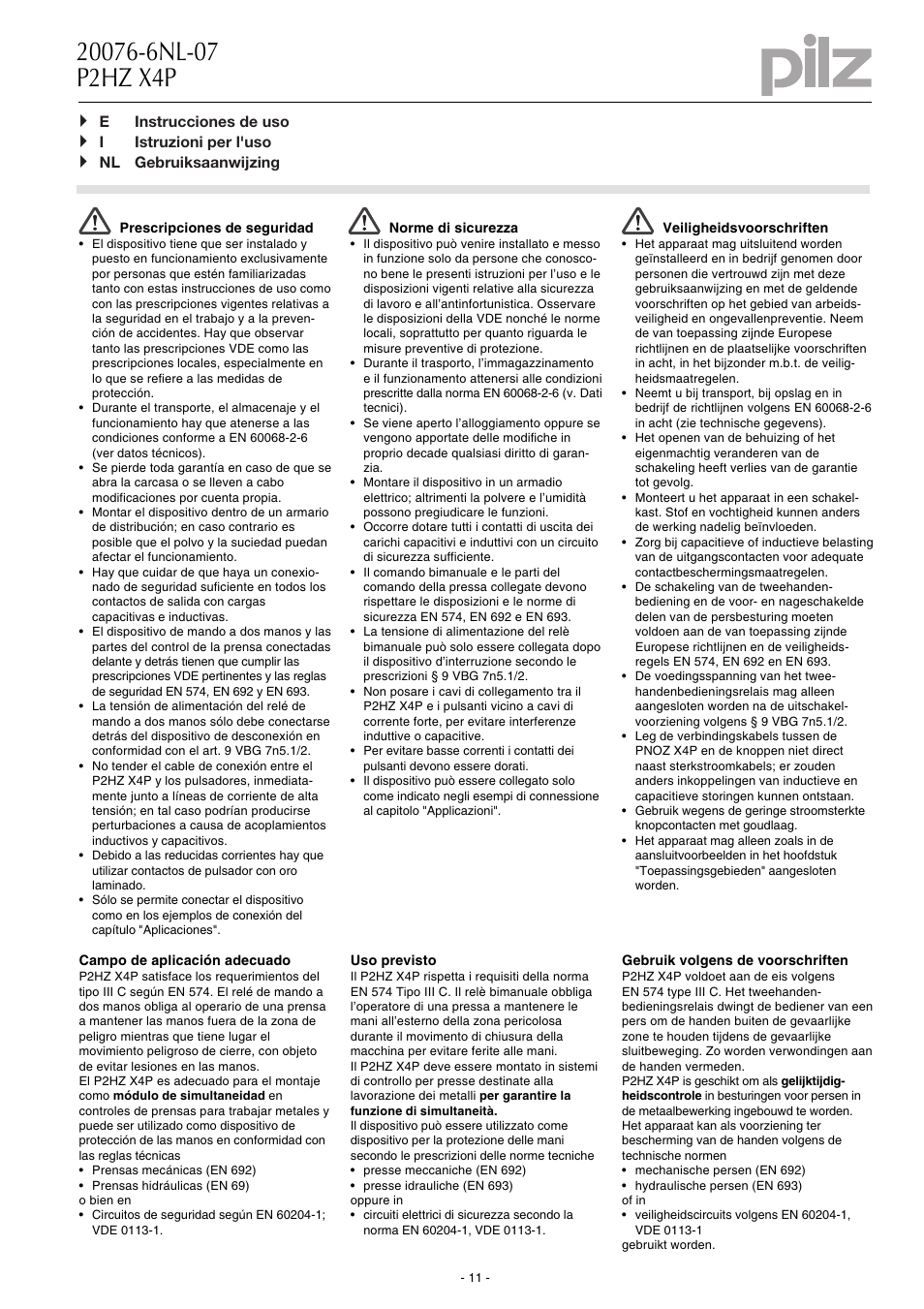 Pilz P2HZ X4P 24VDC 3n/o 1n/c User Manual | Page 11 / 20