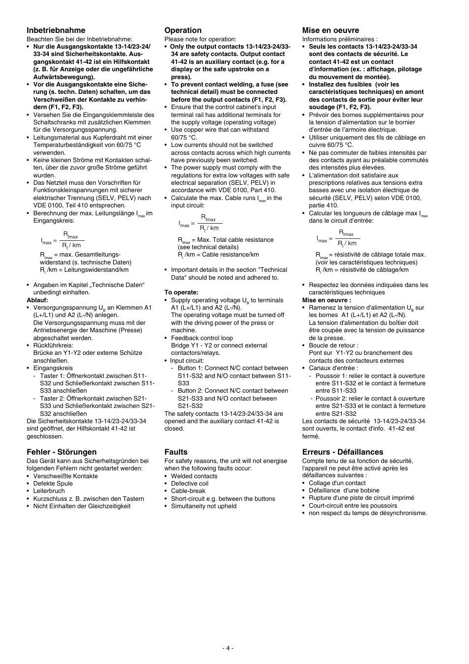 Inbetriebnahme, Fehler - störungen, Mise en oeuvre | Erreurs - défaillances, Operation, Faults | Pilz P2HZ X4P 24VDC 3n/o 1n/c User Manual | Page 4 / 20