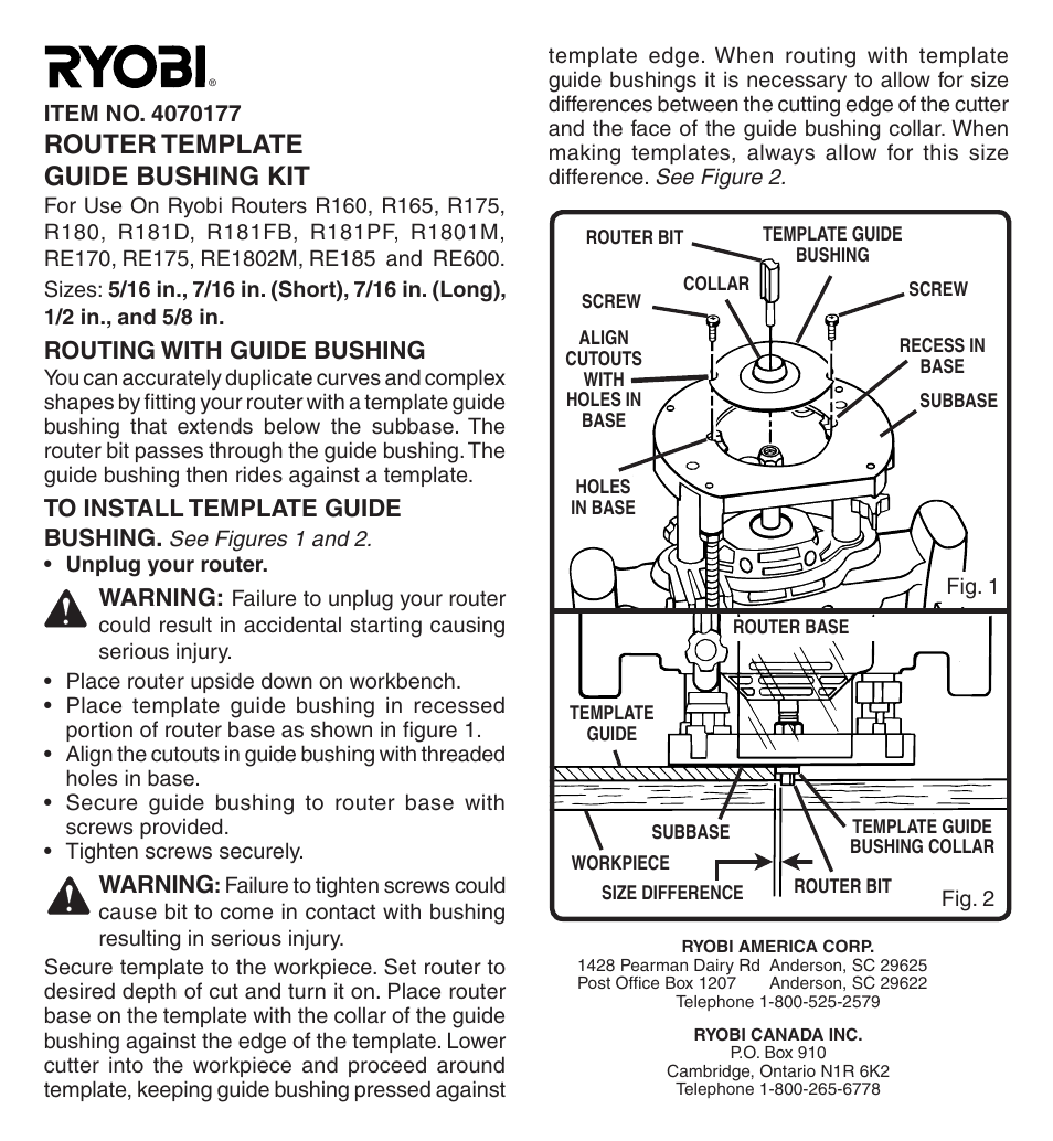 Ryobi 4070177 User Manual | 4 pages