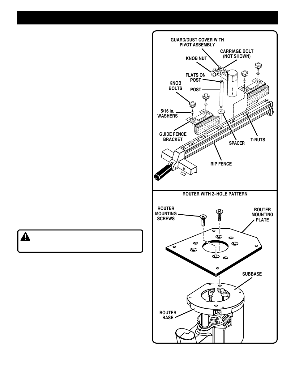 Router mounting, Warning | Ryobi 4950300 User Manual | Page 6 / 14