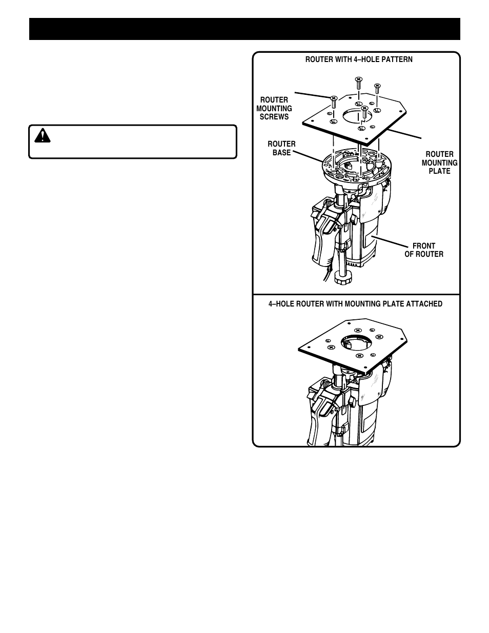 Router mounting, Warning | Ryobi 4950300 User Manual | Page 8 / 14