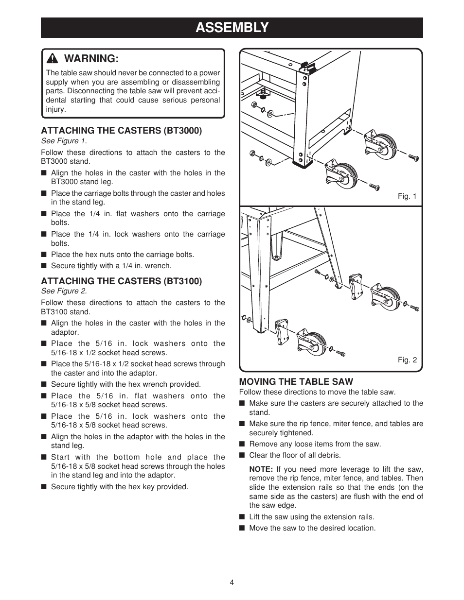 Assembly, Warning | Ryobi 4010331 User Manual | Page 4 / 6