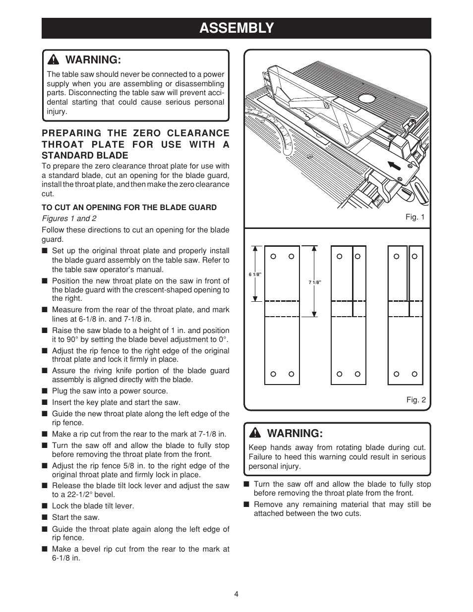Assembly, Warning | Ryobi 4070333 User Manual | Page 4 / 8