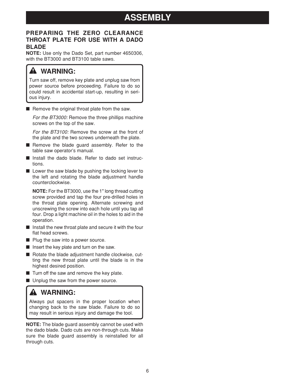 Assembly, Warning | Ryobi 4070333 User Manual | Page 6 / 8