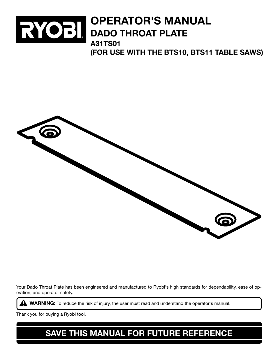 Ryobi A31TS01 User Manual | 6 pages