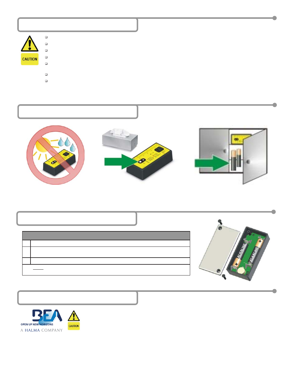 6 company contact, 5 battery replacement, 4 tips | 3 precautions | BEA Spotfinder Infrared Zone Locator User Manual | Page 2 / 2