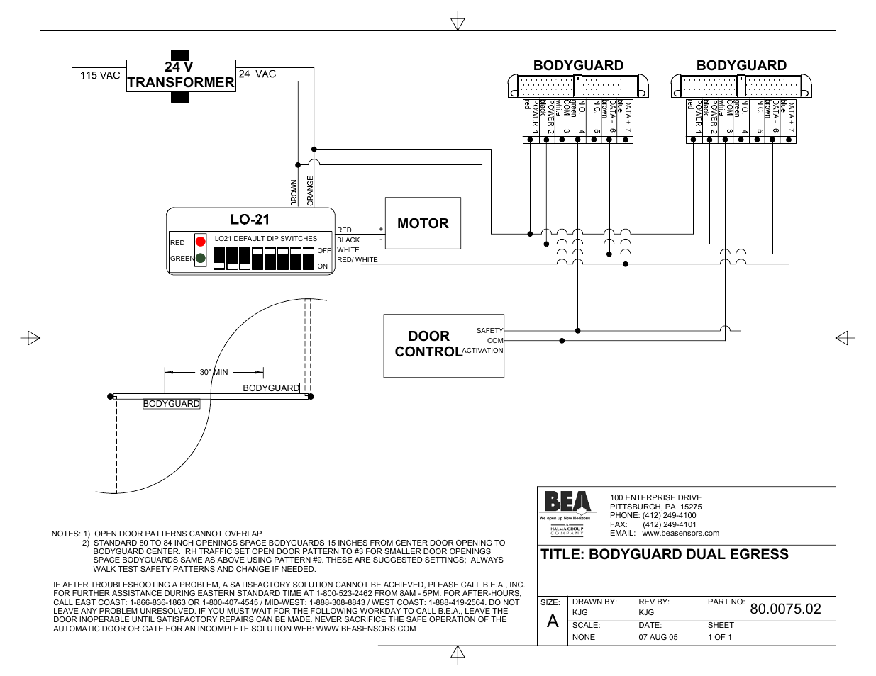 0075.02_090605_bodyguard dual egress, Title: bodyguard dual egress, 24 v transformer | Door control, Motor bodyguard bodyguard | BEA BodyGuard w/ LO-21 User Manual | Page 3 / 3