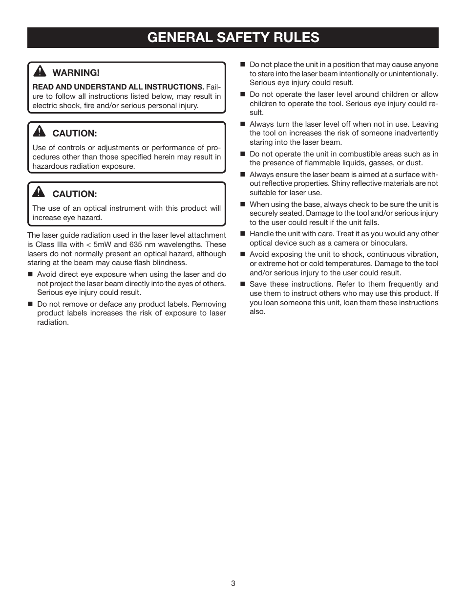 General safety rules | Ryobi ELL0002 User Manual | Page 3 / 14