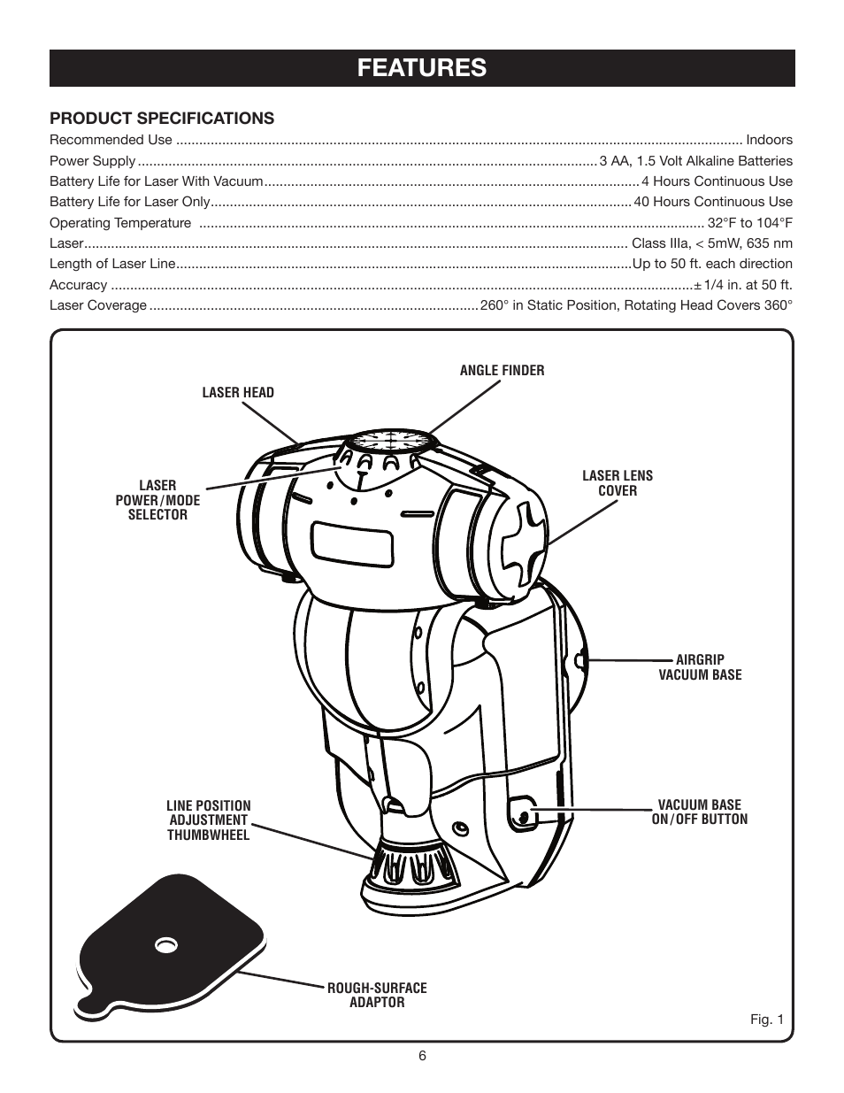 Features | Ryobi ELL0002 User Manual | Page 6 / 14