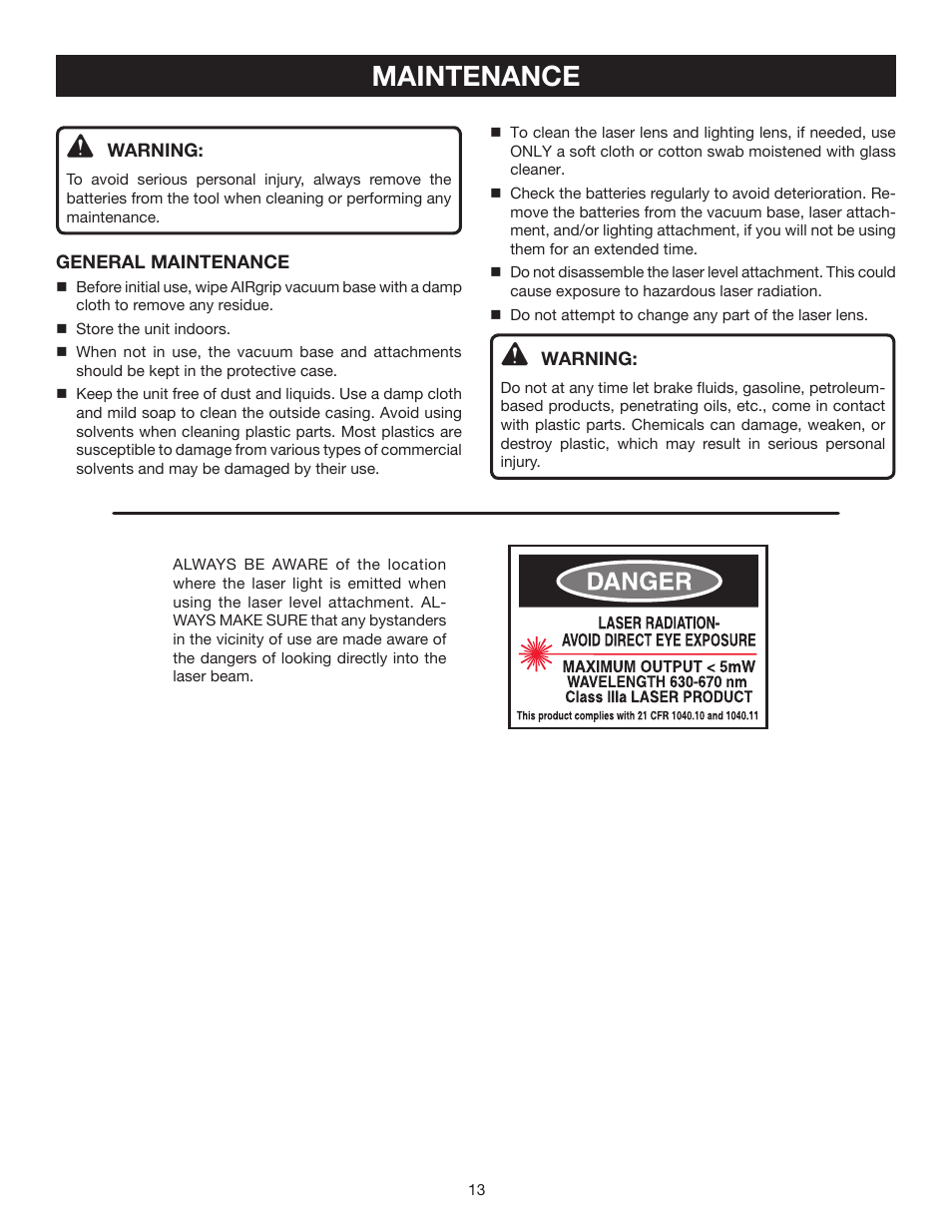 Maintenance | Ryobi EMM0001 User Manual | Page 13 / 16