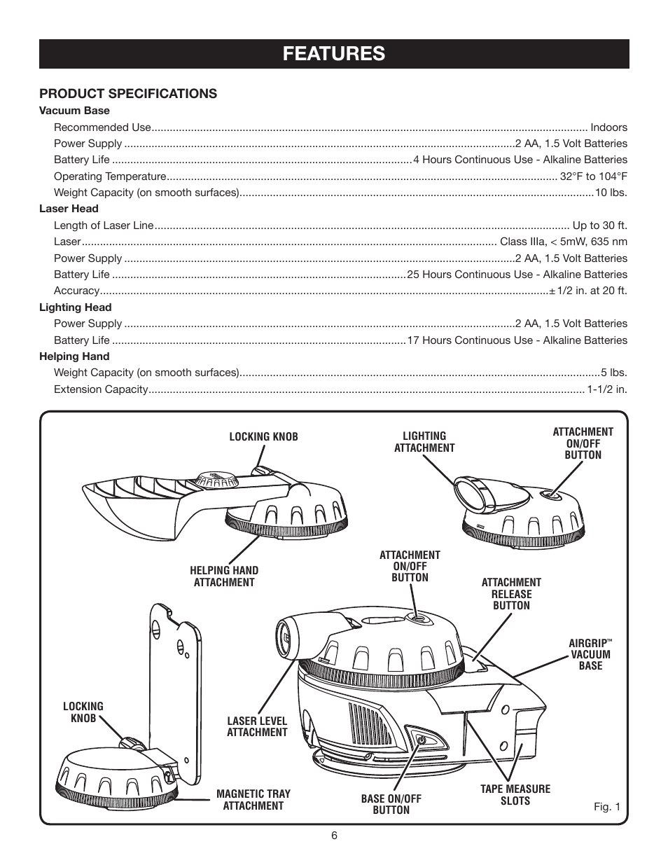 Features | Ryobi EMM0001 User Manual | Page 6 / 16