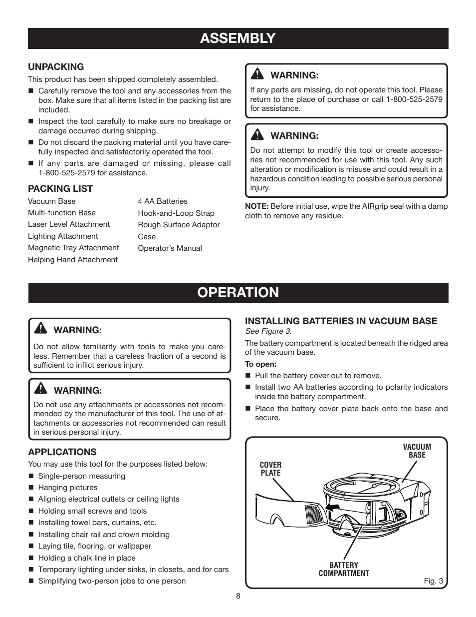 Assembly, Operation | Ryobi EMM0001 User Manual | Page 8 / 16