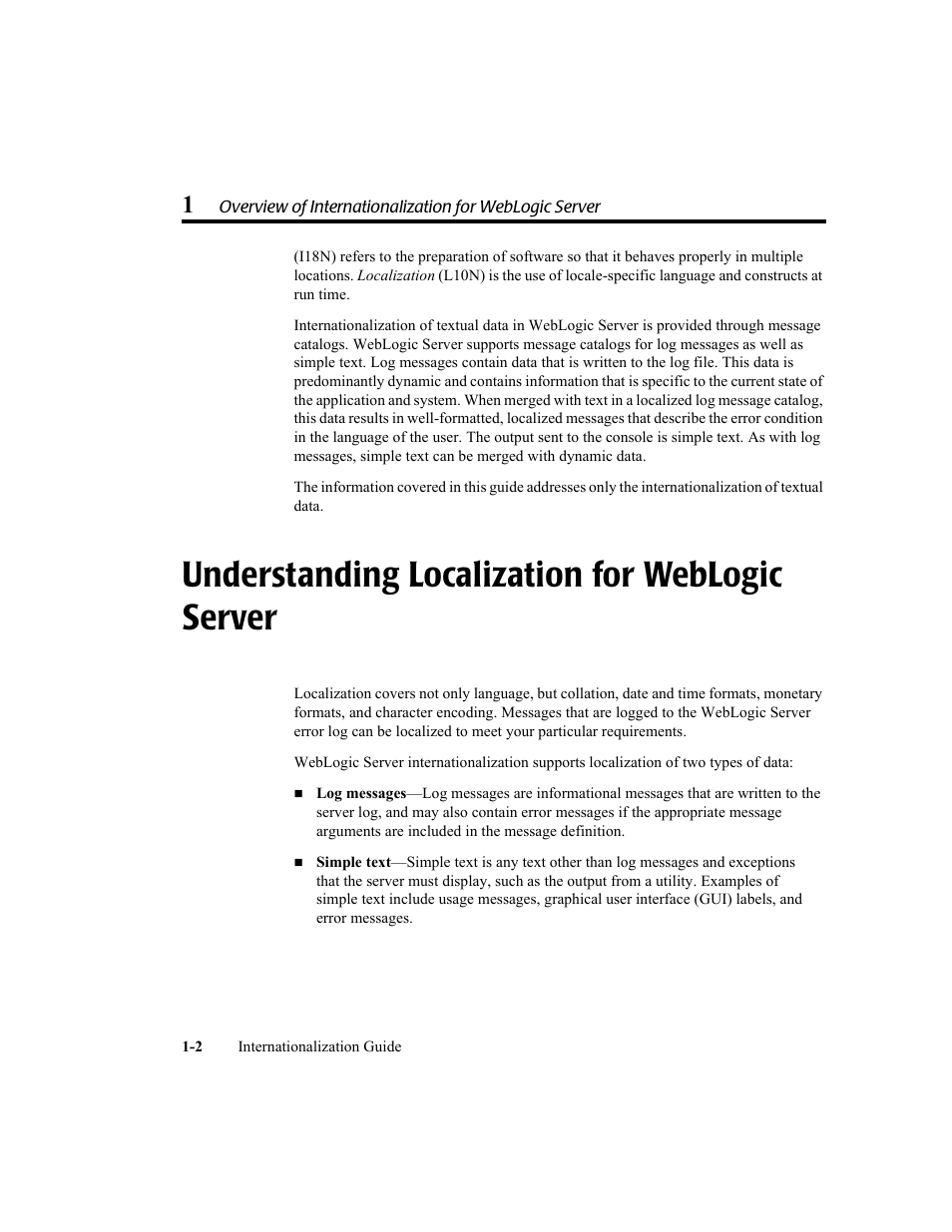 Understanding localization for weblogic server, Understanding localization for weblogic server -2 | BEA WebLogic Server User Manual | Page 14 / 88