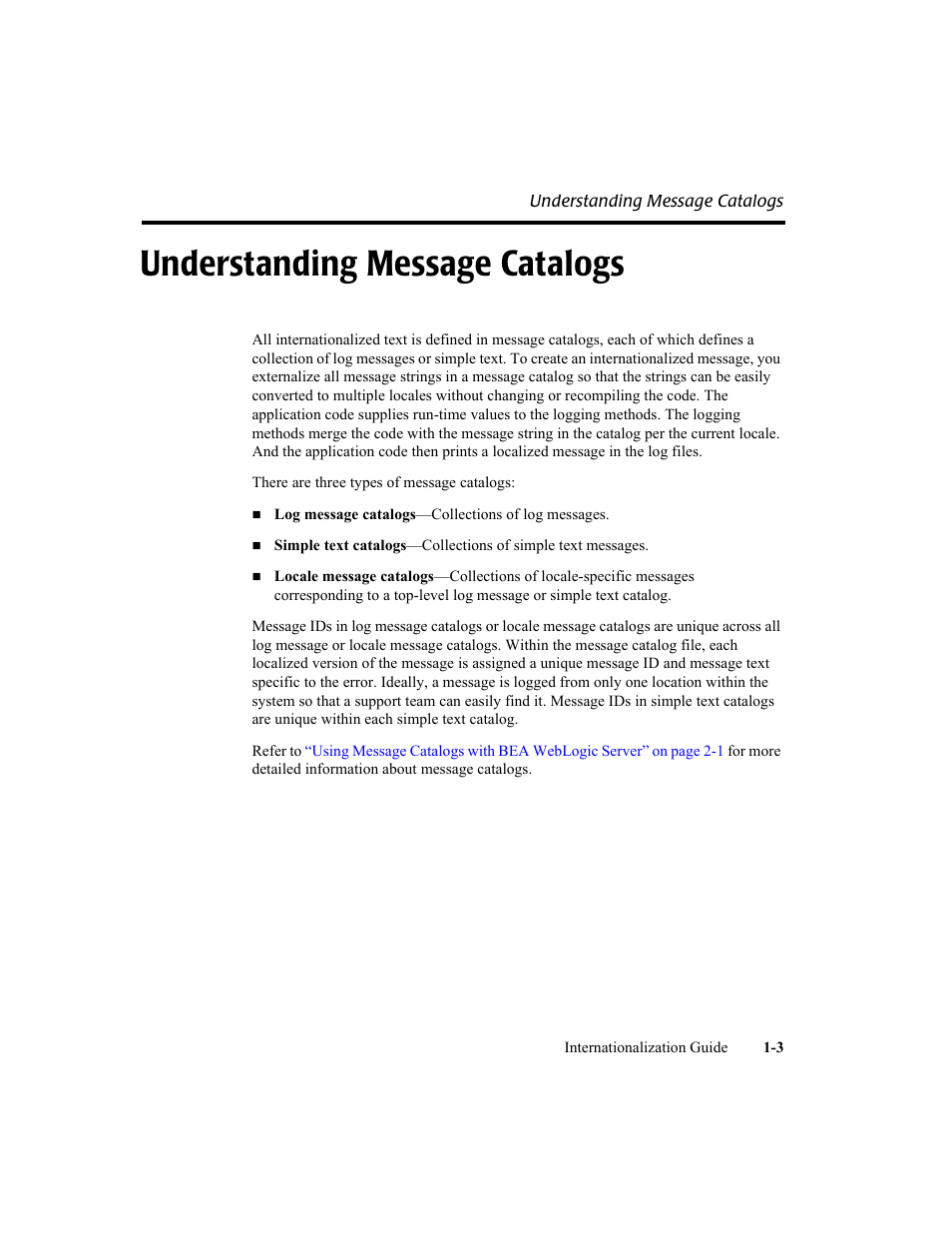 Understanding message catalogs, Understanding message catalogs -3 | BEA WebLogic Server User Manual | Page 15 / 88