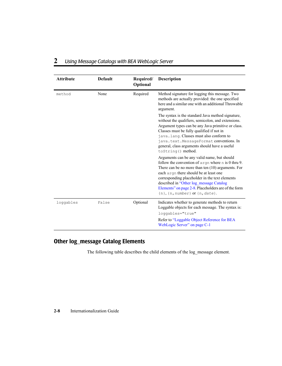 Other log_message catalog elements, Other log_message catalog elements -8 | BEA WebLogic Server User Manual | Page 26 / 88