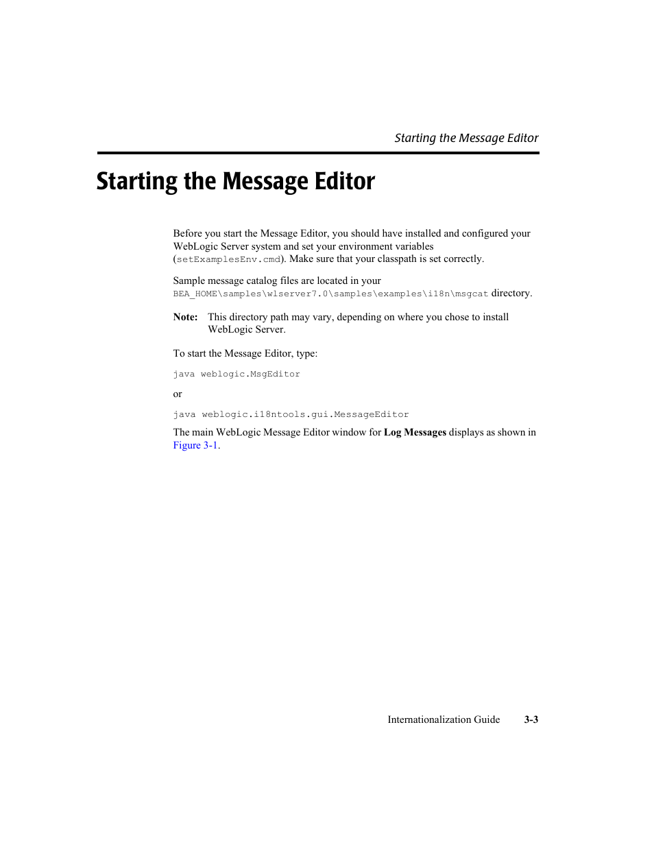 Starting the message editor, Starting the message editor -3 | BEA WebLogic Server User Manual | Page 37 / 88