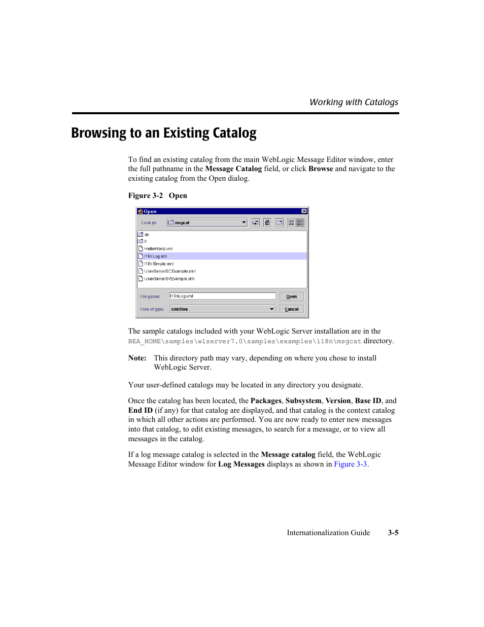 Browsing to an existing catalog, Browsing to an existing catalog -5 | BEA WebLogic Server User Manual | Page 39 / 88