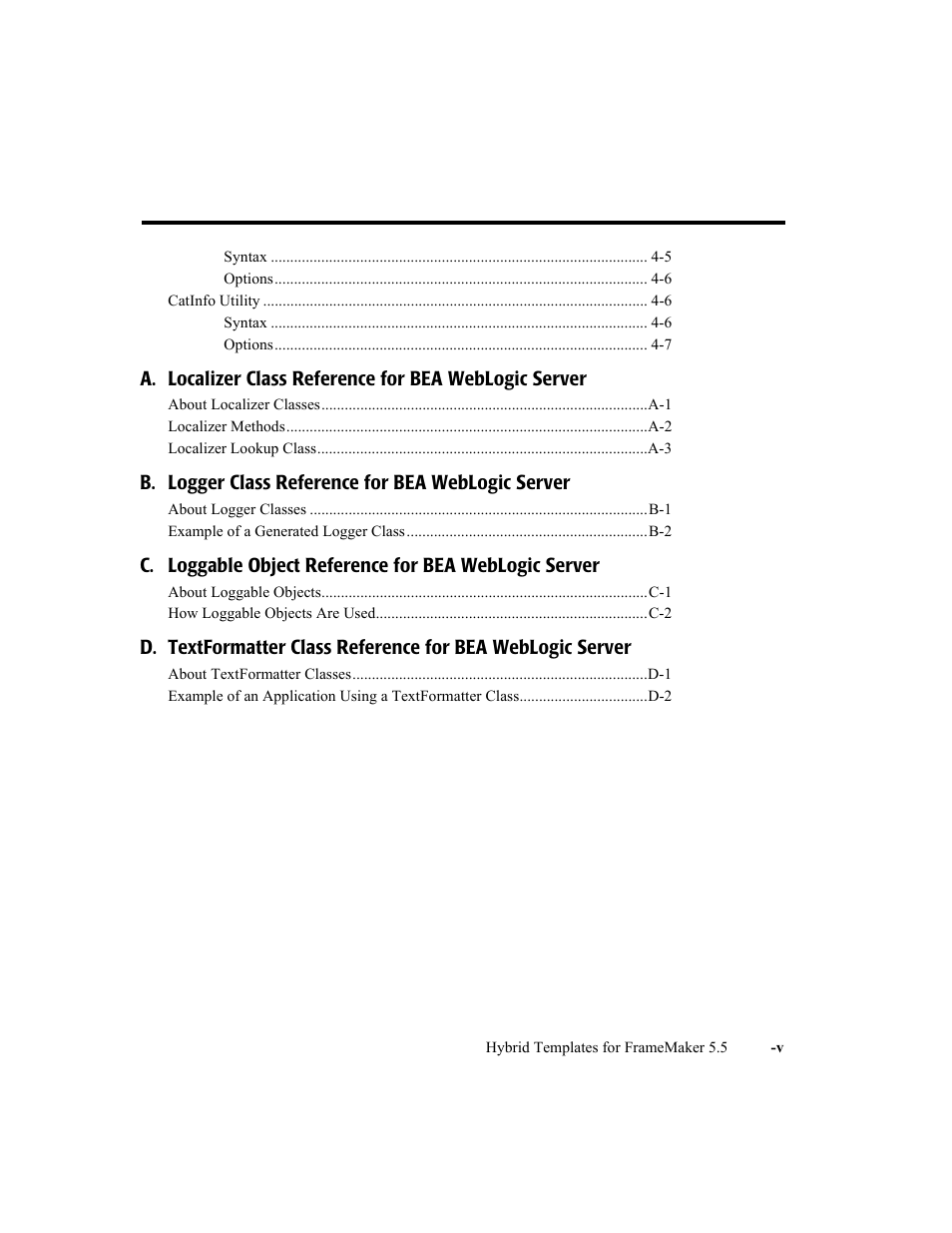 B. logger class reference for bea weblogic server | BEA WebLogic Server User Manual | Page 5 / 88