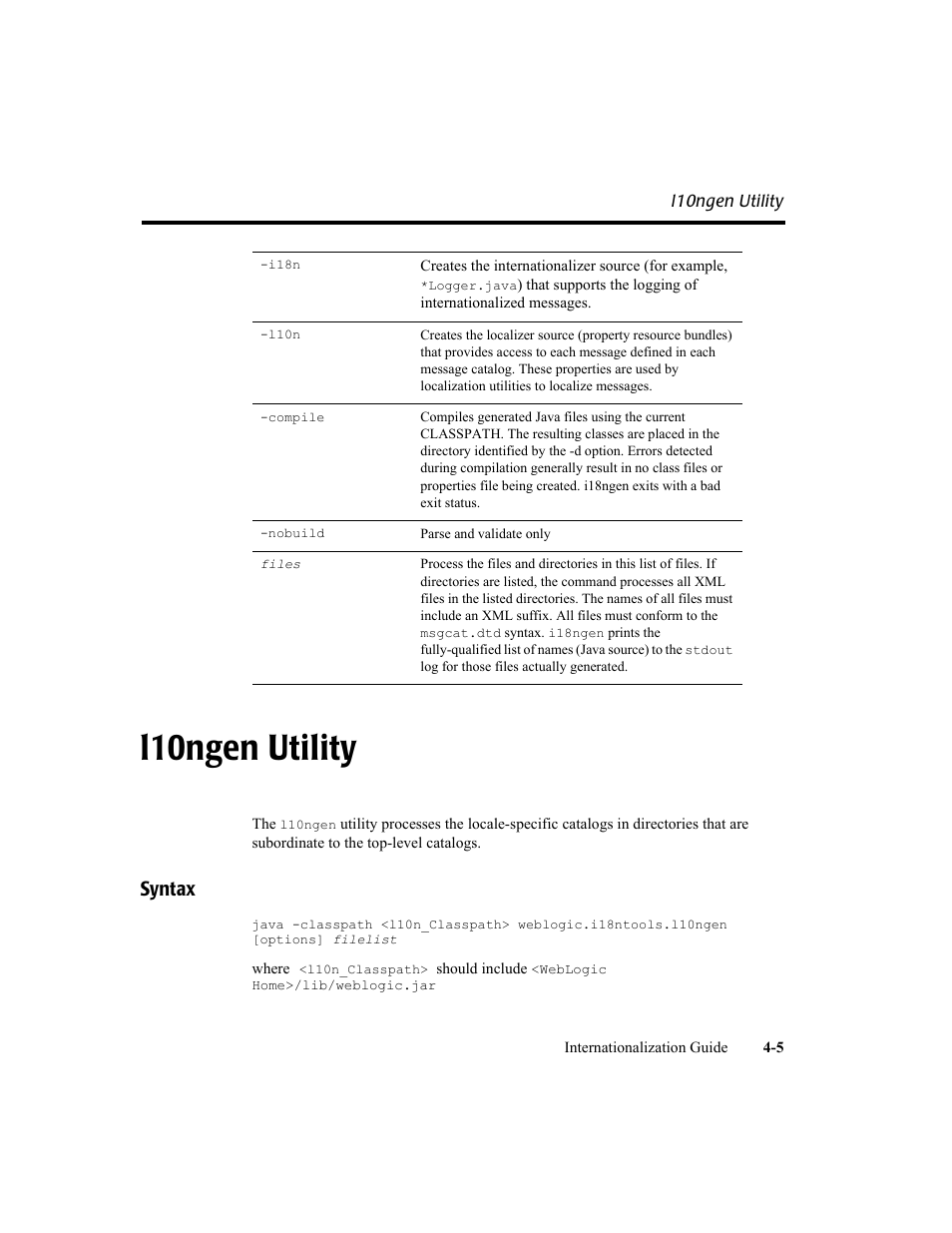 L10ngen utility, Syntax, L10ngen utility -5 | Syntax -5 | BEA WebLogic Server User Manual | Page 55 / 88