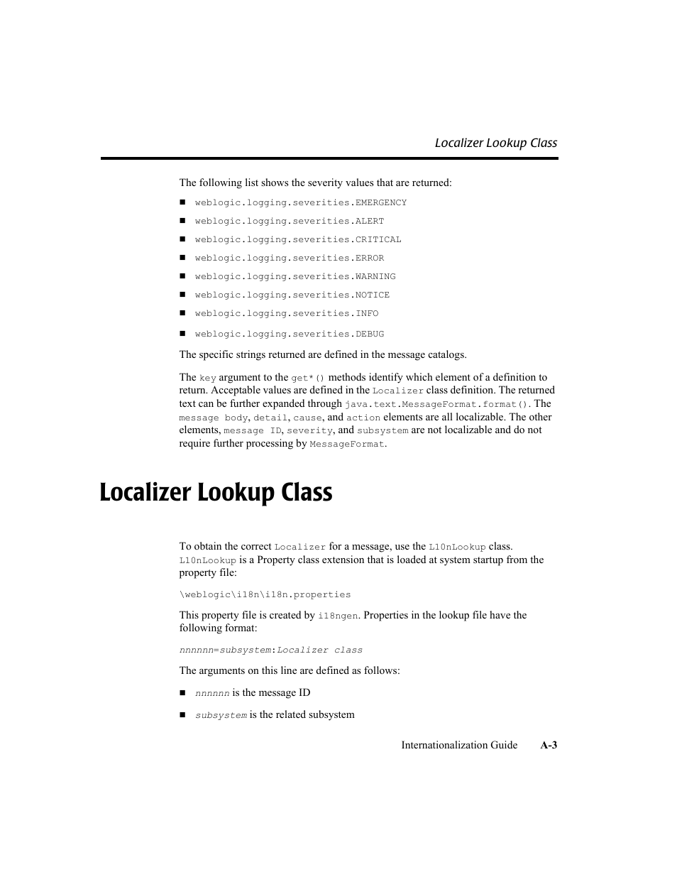 Localizer lookup class | BEA WebLogic Server User Manual | Page 61 / 88