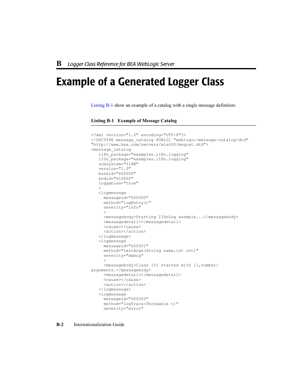 Example of a generated logger class | BEA WebLogic Server User Manual | Page 64 / 88