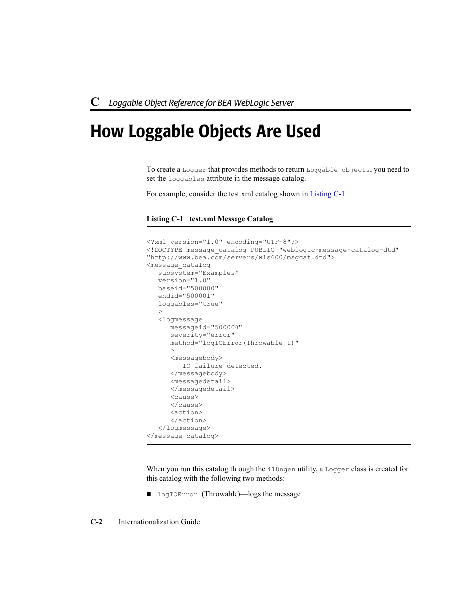 How loggable objects are used | BEA WebLogic Server User Manual | Page 74 / 88