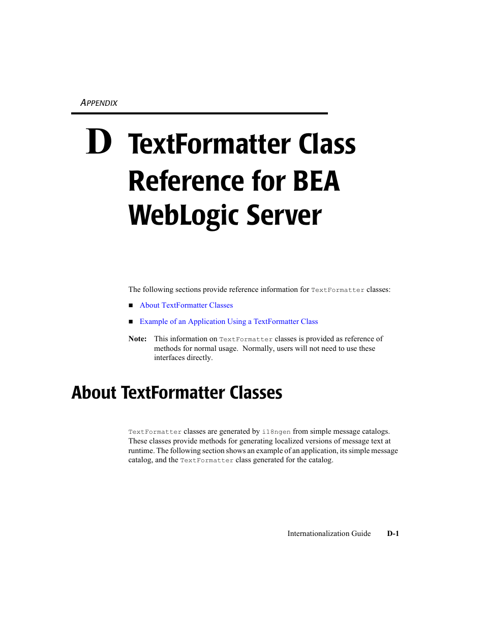 About textformatter classes | BEA WebLogic Server User Manual | Page 77 / 88