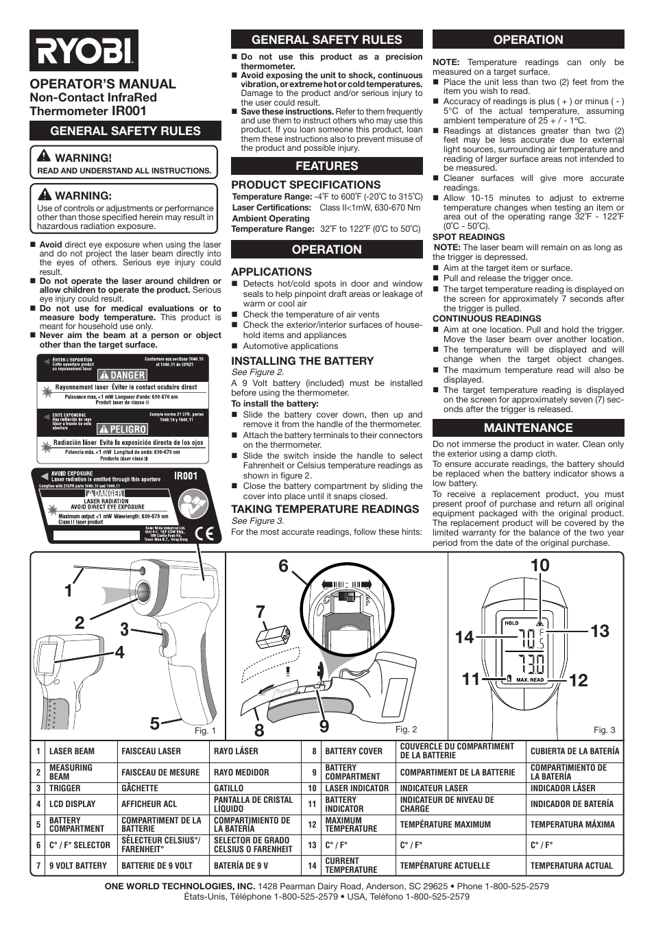 Ryobi IR001 User Manual | 2 pages