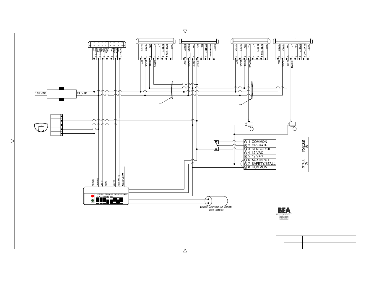 Motor, Eagle, Bodyguard | Lo21 b/u, Stanley mp control, 24 v transformer | BEA Stanley Dip Switch I User Manual | Page 12 / 20