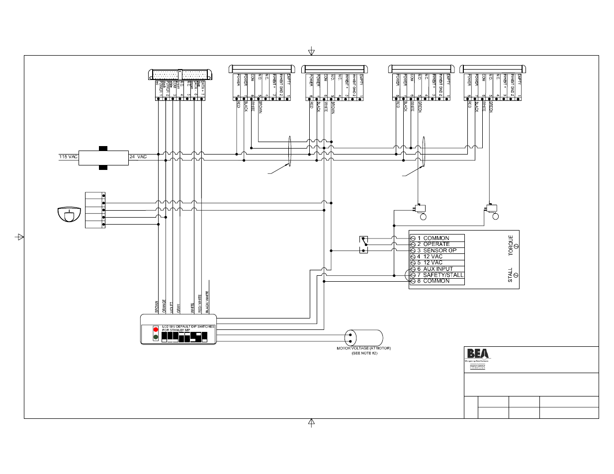 Motor, Eagle, Bodyguard | Lo21 b/u, Stanley mp control, 24 v transformer | BEA Stanley Dip Switch I User Manual | Page 13 / 20