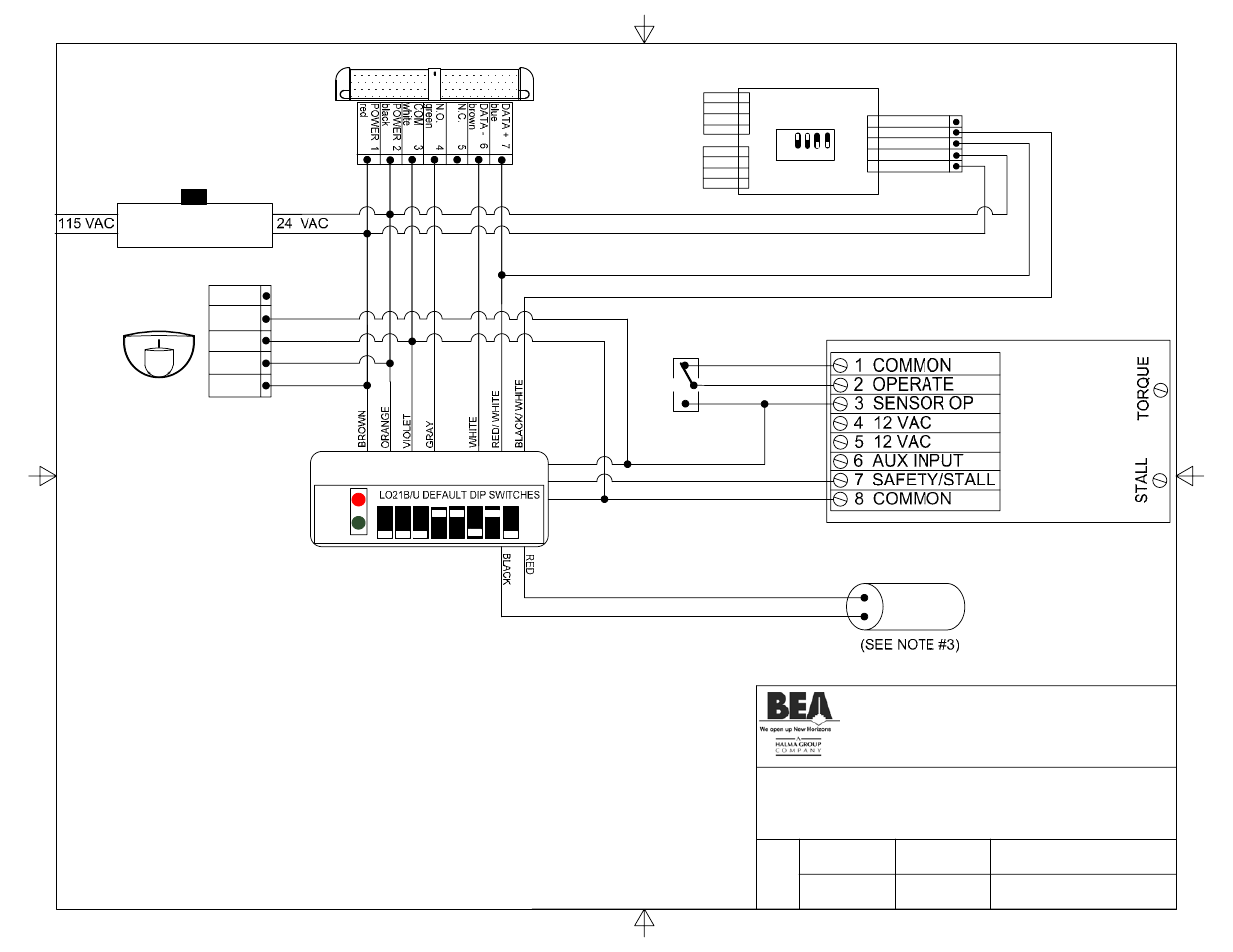 0127.02_122905_stanley mp control with lo21b/u, Title: stanley mp control with lo21b/u, Eagle | Bodyguard, Lo21b/u, Stanley mp control, 24 v transformer, Motor | BEA Stanley Dip Switch I User Manual | Page 6 / 20