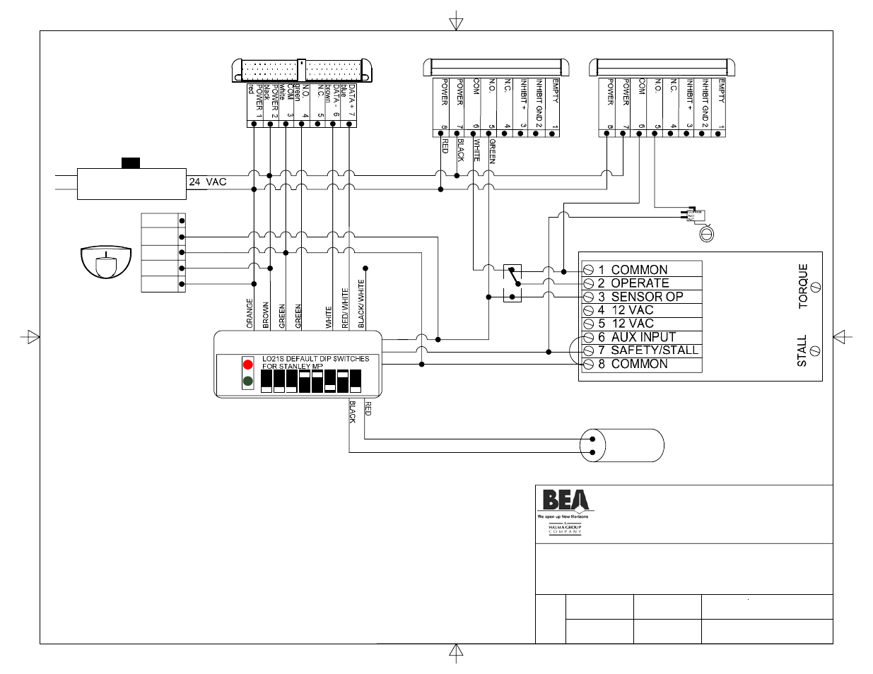 Eagle, Bodyguard, Lo21s | Stanley mp control, 24 v transformer, Motor, Title: stanley mp single with lo21s, parallax 1 | BEA Stanley Dip Switch I User Manual | Page 8 / 20