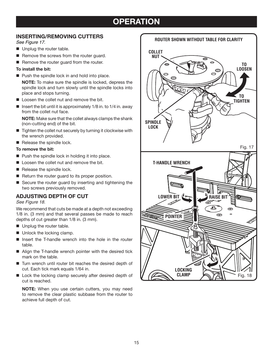 Operation | Ryobi RT102 User Manual | Page 15 / 18