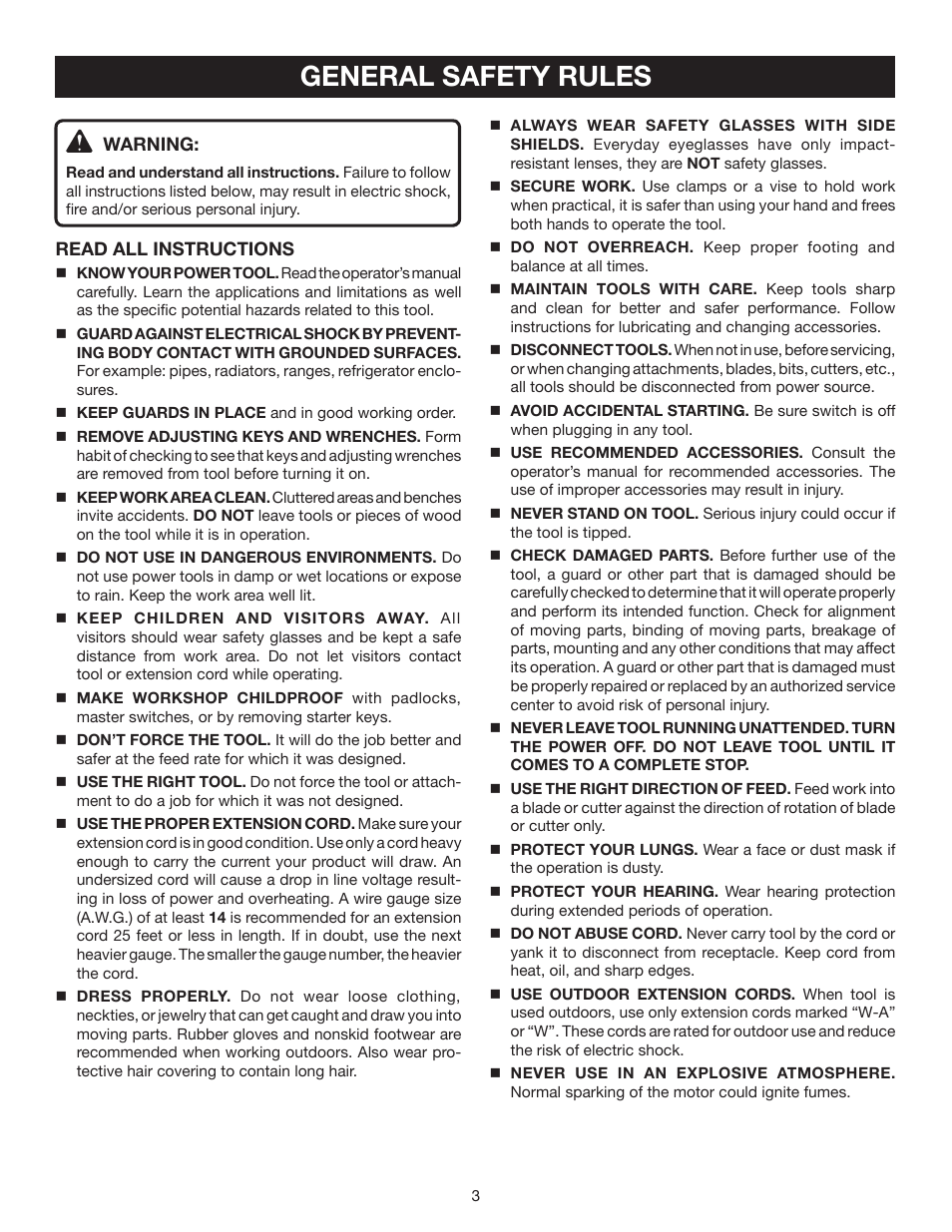 General safety rules | Ryobi RT102 User Manual | Page 3 / 18