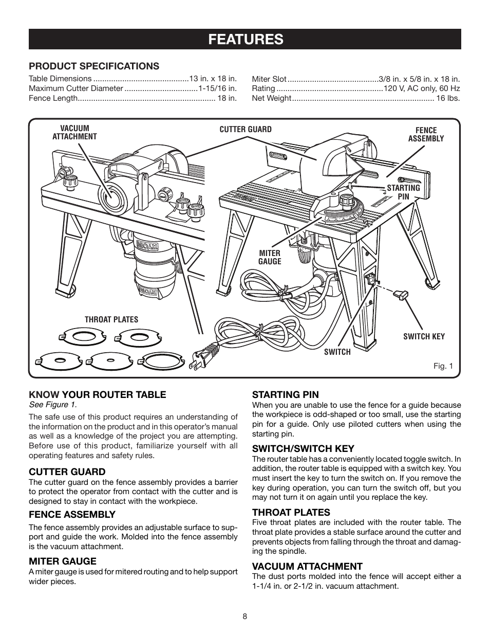 Features | Ryobi RT102 User Manual | Page 8 / 18