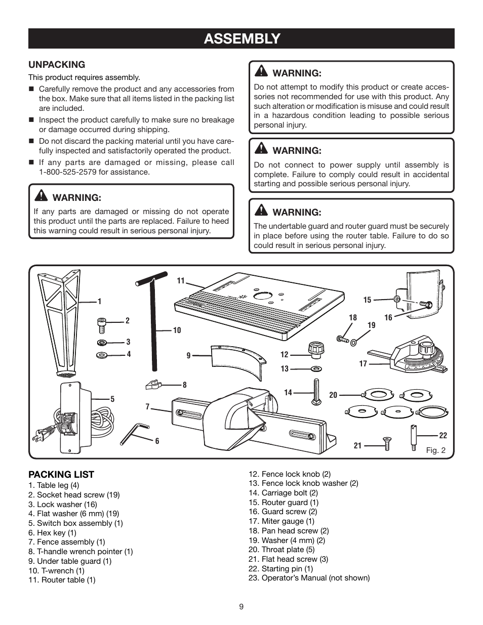 Assembly | Ryobi RT102 User Manual | Page 9 / 18