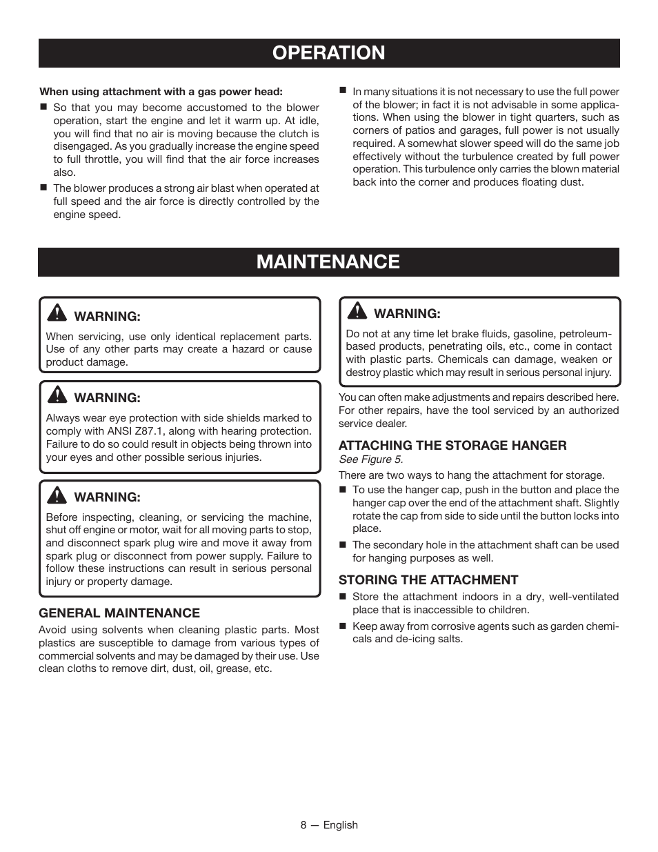 Maintenance, Operation | Ryobi RY15519 User Manual | Page 10 / 30