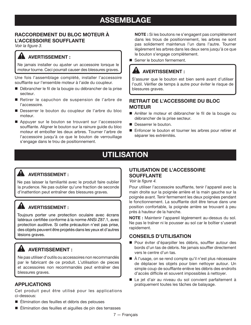 Assemblage, Utilisation | Ryobi RY15519 User Manual | Page 16 / 30