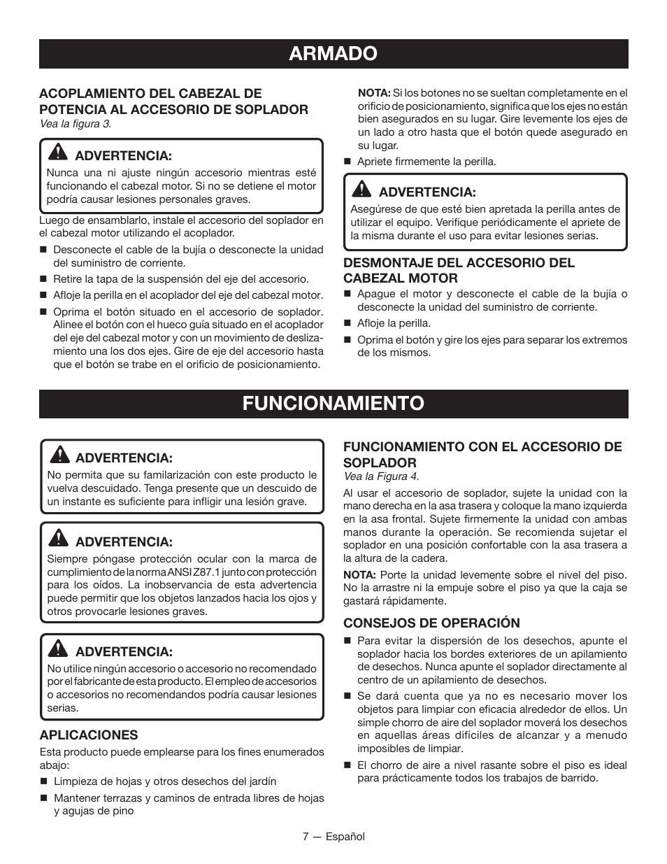 Armado, Funcionamiento | Ryobi RY15519 User Manual | Page 23 / 30