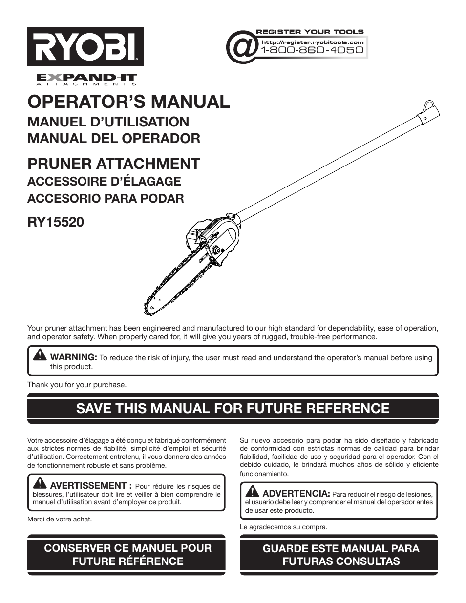 Ryobi RY15520 User Manual | 44 pages