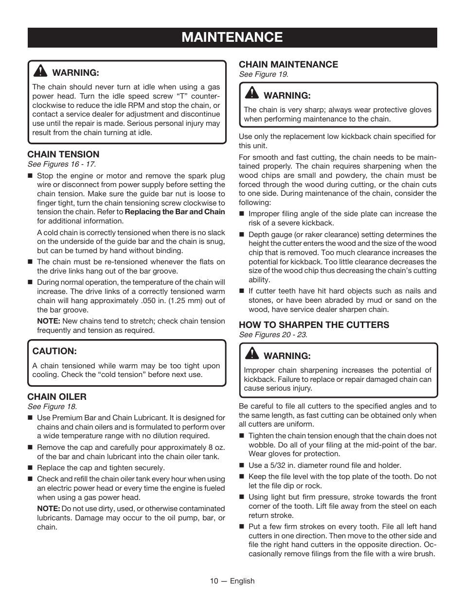 Maintenance | Ryobi RY15520 User Manual | Page 14 / 44