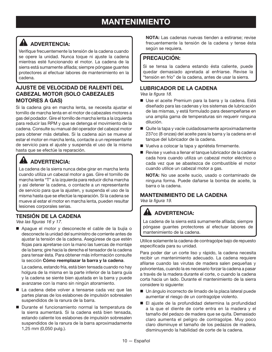 Mantenimiento | Ryobi RY15520 User Manual | Page 36 / 44