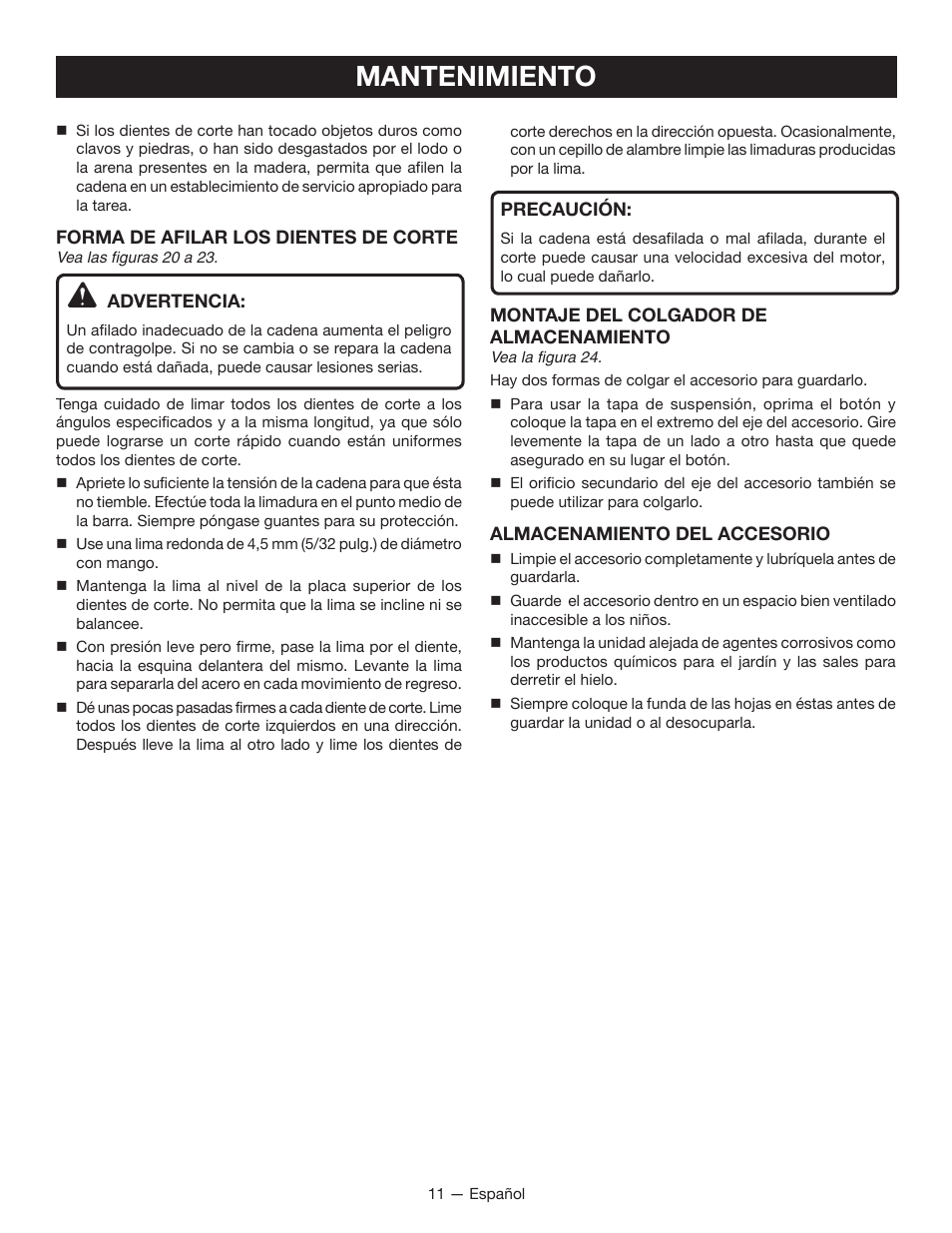 Mantenimiento | Ryobi RY15520 User Manual | Page 37 / 44