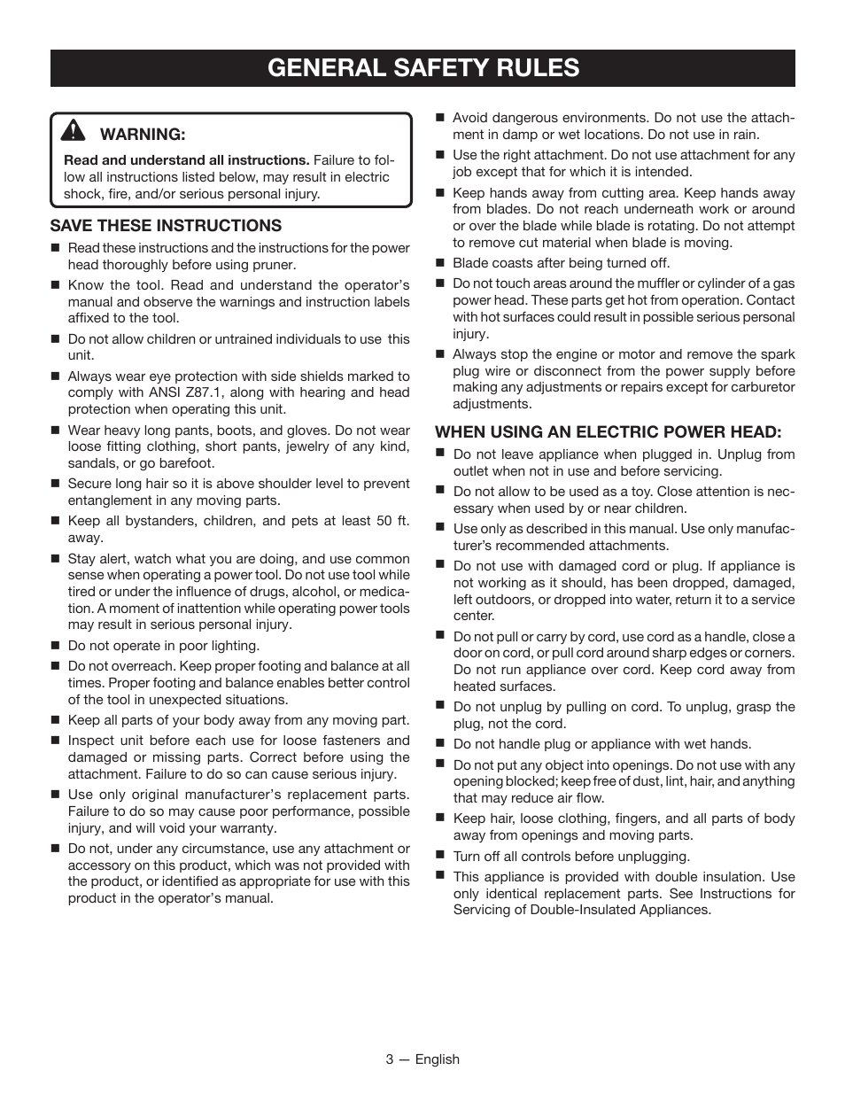 General safety rules | Ryobi RY15520 User Manual | Page 7 / 44