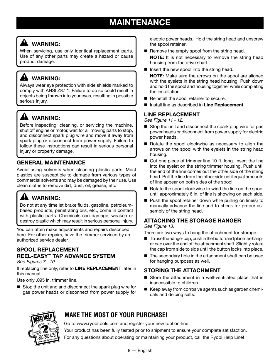 Maintenance, Make the most of your purchase | Ryobi RY15523 User Manual | Page 10 / 30