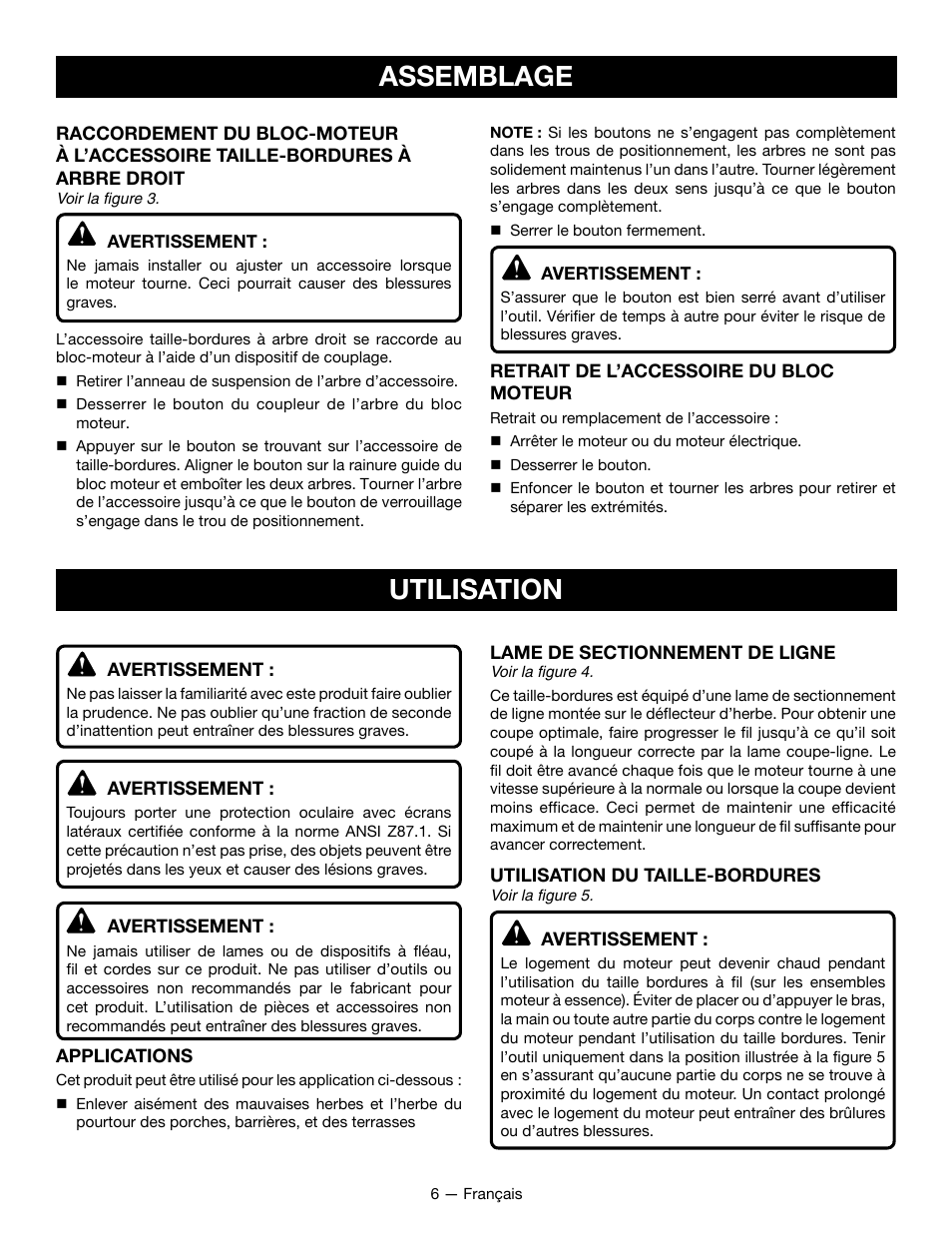 Assemblage, Utilisation | Ryobi RY15523 User Manual | Page 15 / 30