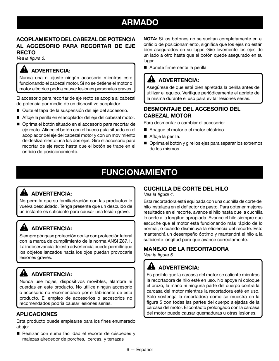 Armado, Funcionamiento | Ryobi RY15523 User Manual | Page 22 / 30
