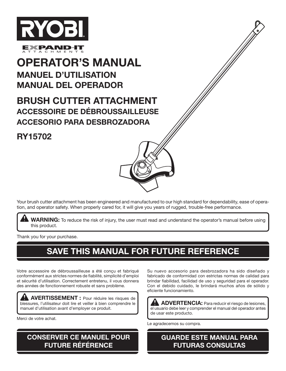 Ryobi RY15702 User Manual | 34 pages