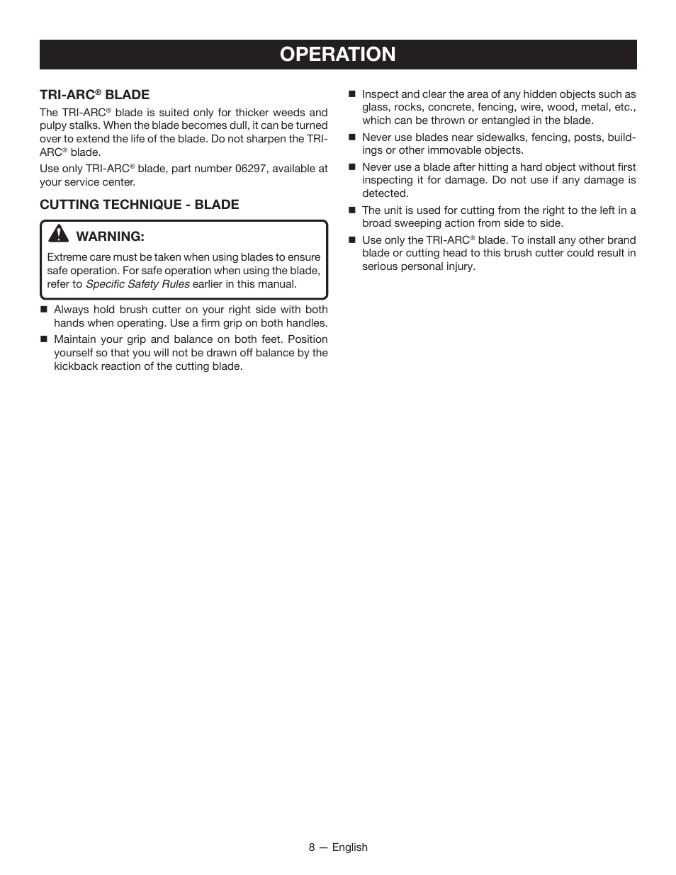 Operation | Ryobi RY15702 User Manual | Page 10 / 34